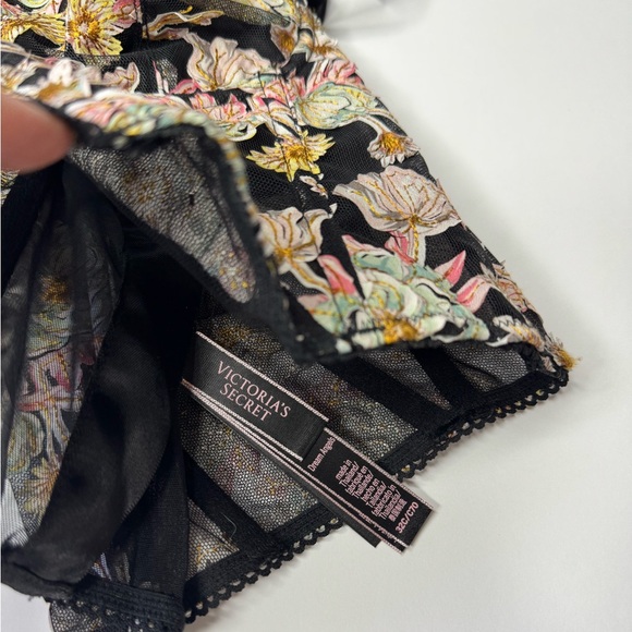 Victoria’s Secret Floral Mesh Corset Top 32C Black Sheer Lace Bow - Picture 5 of 6